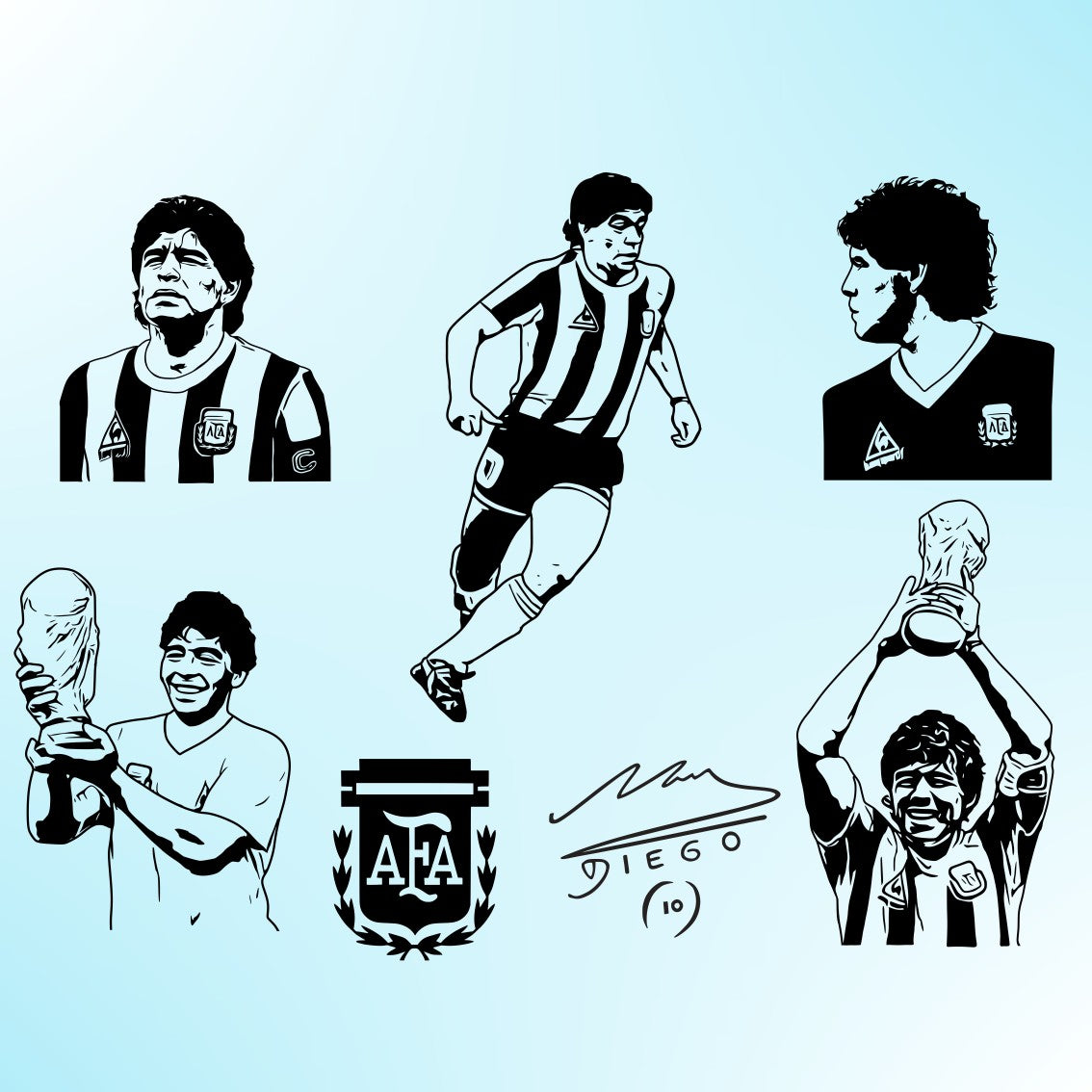 Diego Maradona with Logo Bundle Silhouette Vector Clipart Print files