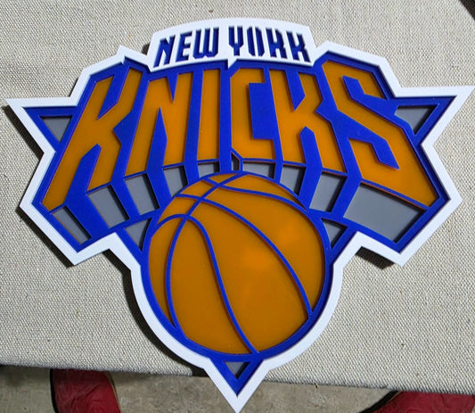 Finished layered New York Knicks sign in orange, blue and white