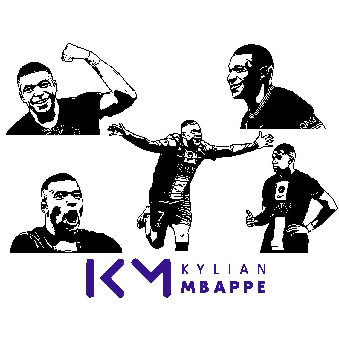 Kylian Mbappe with Logo Bundle Silhouette Vector Clipart Print files