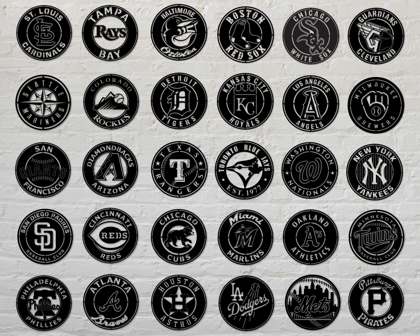 Bundle Major League Baseball All 30 MLB Teams Badge Shield Single Layer Laser Cut files svg dxf ai eps png jpg pdf