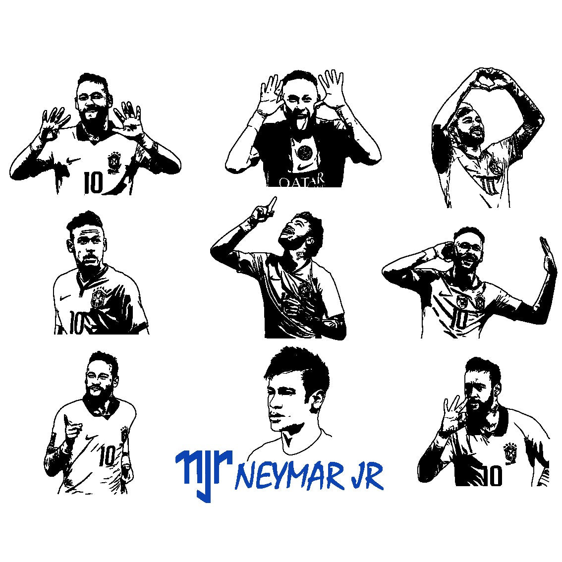 Neymar Junior with Logo Bundle Silhouette Vector Clipart Print files