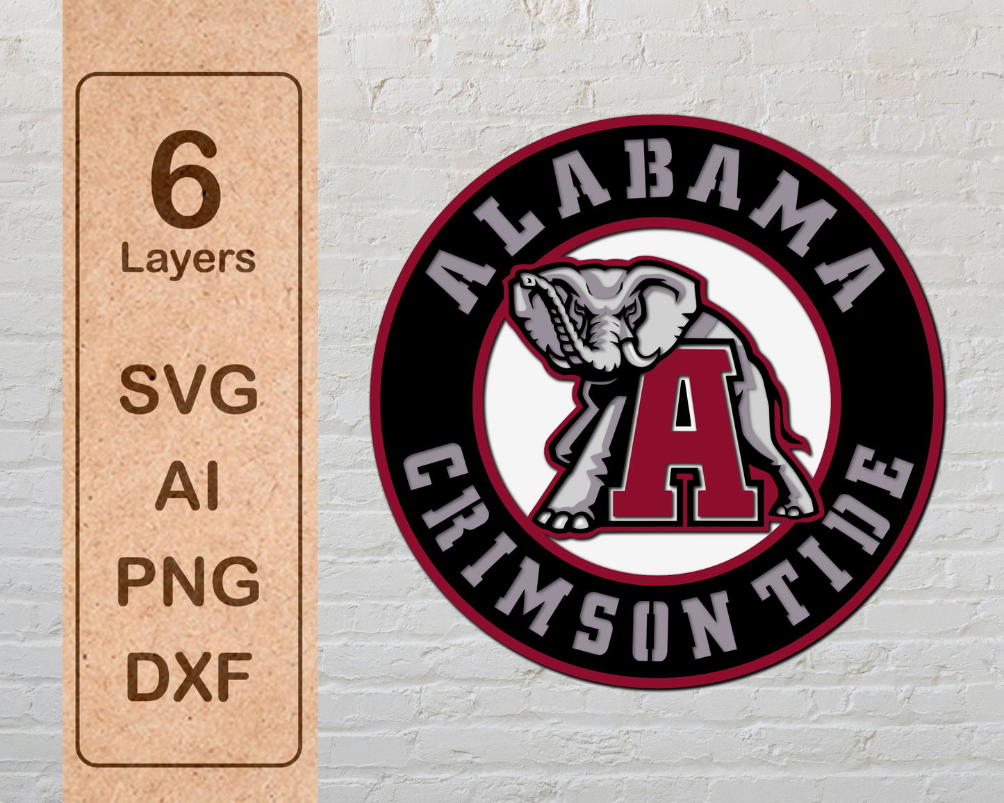 Alabama Crimson Tide Football Team Design Logo Multilayer Laser Cut files svg dxf ai png