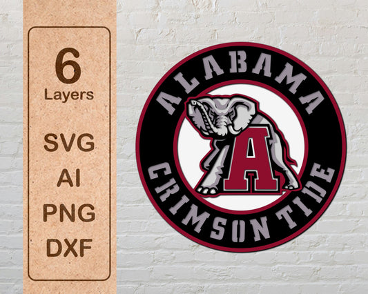 Alabama Crimson Tide Football Team Design Logo Multilayer Laser Cut files svg dxf ai png