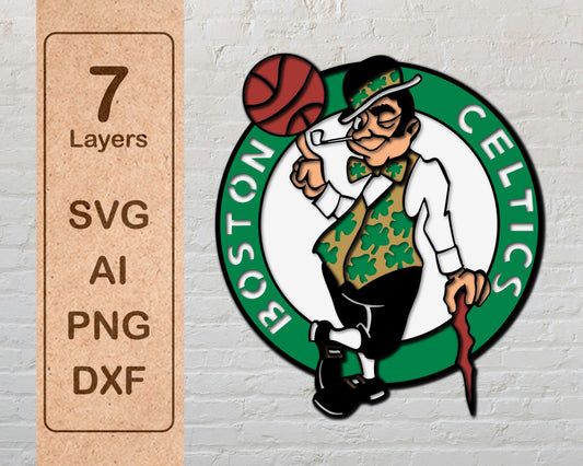 Boston Celtics NBA Teams Design Logo Multi Layer Laser Cut files svg dxf ai png