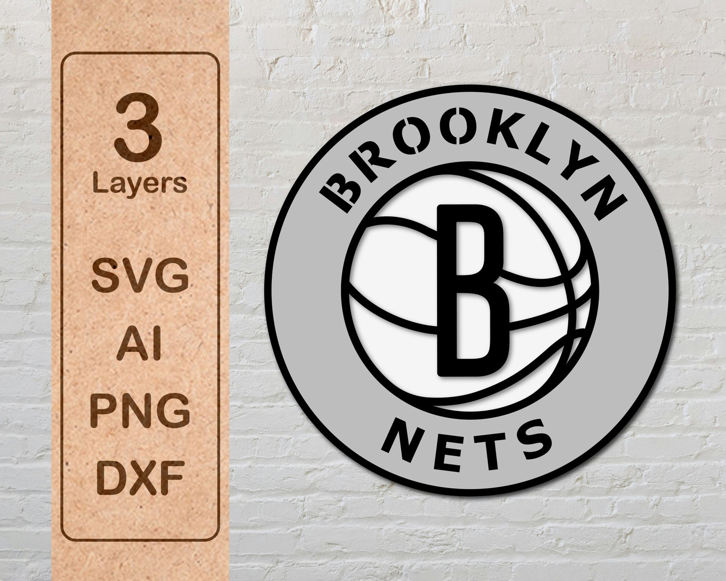 Brooklyn Nets NBA Teams Design Logo Multi Layer Laser Cut files svg dxf ai png