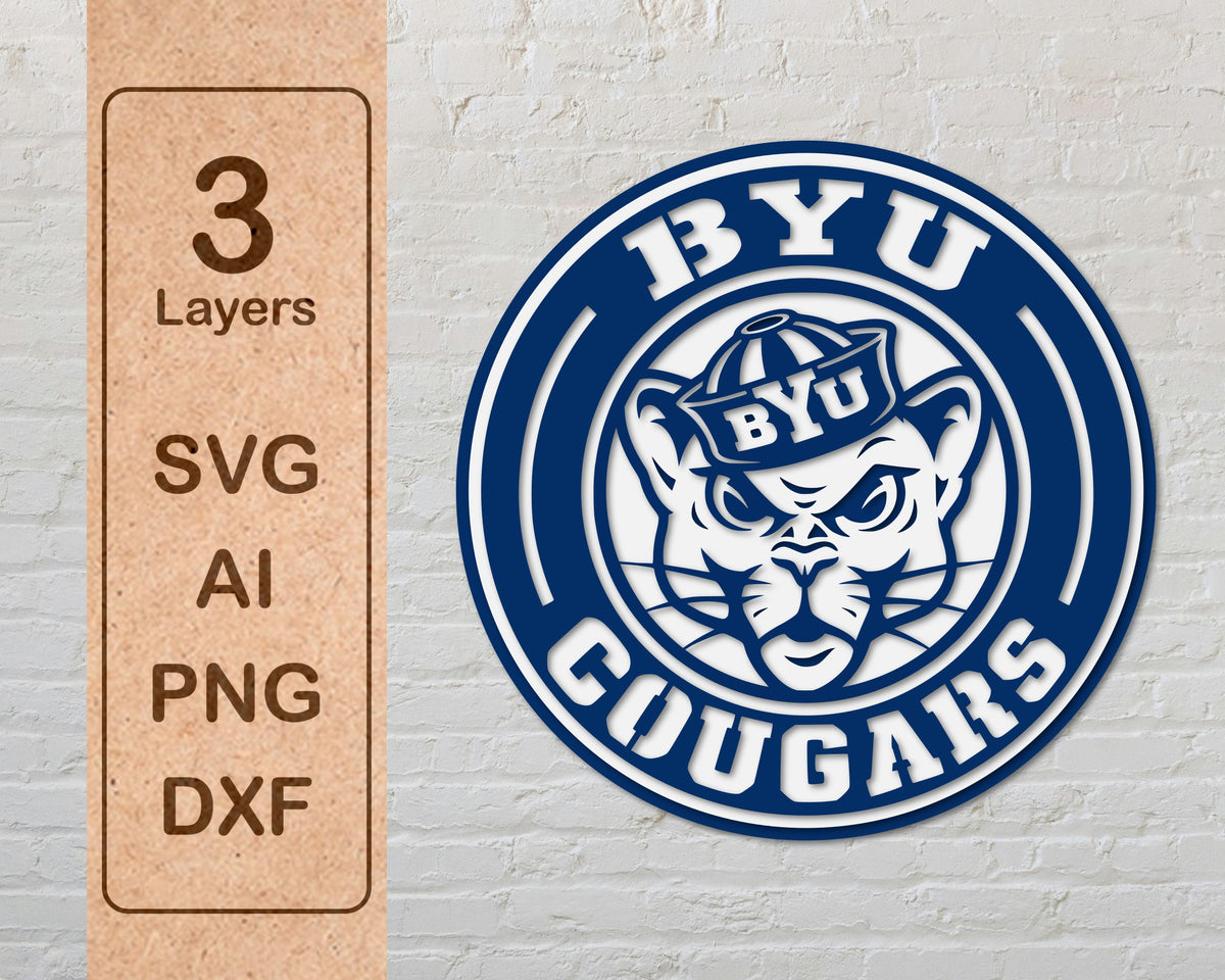 BYU Cougars NCAA Football Team Design Logo Multilayer Laser Cut files svg dxf ai png