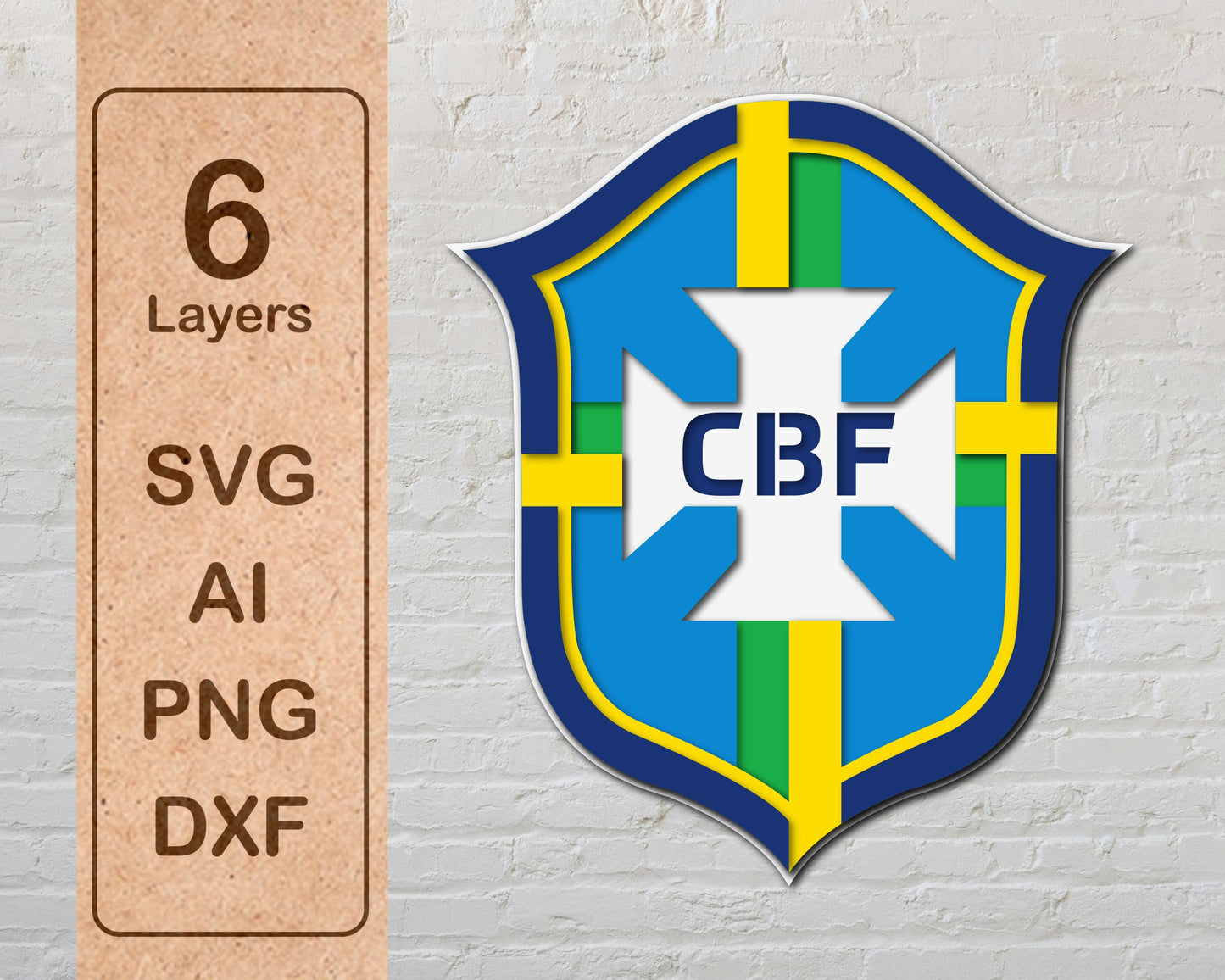 Brasil National Football Team Multi Layer Laser Cut files ai png svg dxf