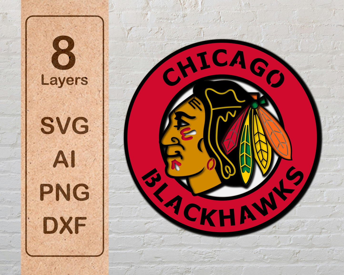 Chicago Blackhawks NHL Teams Designed Logo Multi Layer Laser Cut files svg dxf ai png