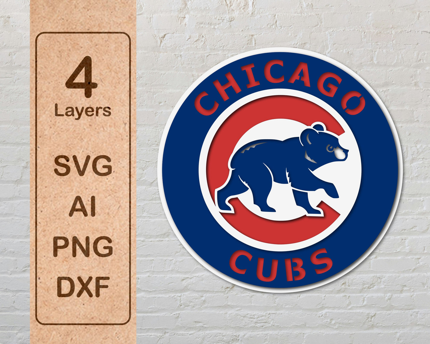 Chicago Cubs Designed Logo Multi Layer Laser Cut files svg dxf ai png