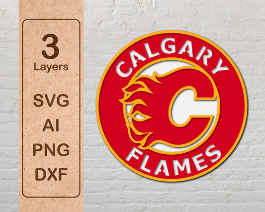 Calgary Flames NHL Teams Designed Logo Multi Layer Laser Cut files svg dxf ai png