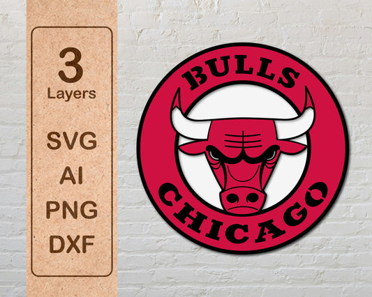 Chicago Bulls Multi Layer Laser Cut files svg dxf ai png