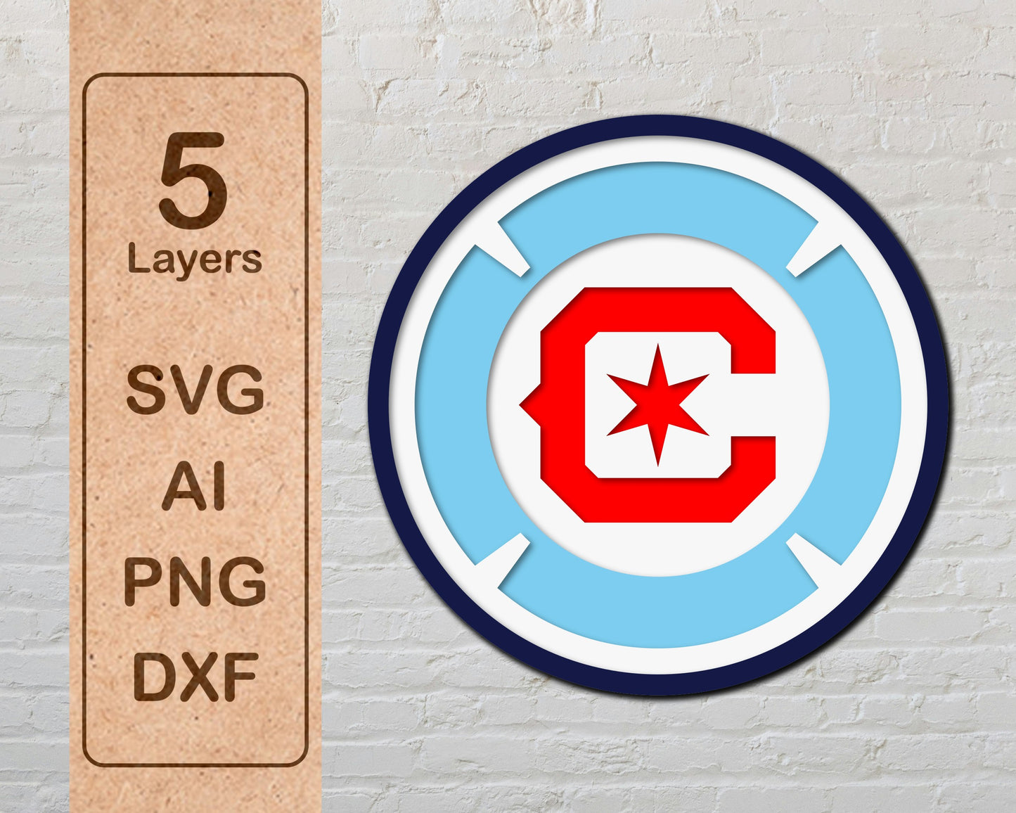 Chicago Fire MLS Football Club FC Multilayer Laser Cut files svg dxf ai png