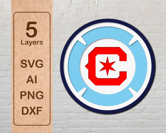Chicago Fire MLS Football Club FC Multilayer Laser Cut files svg dxf ai png
