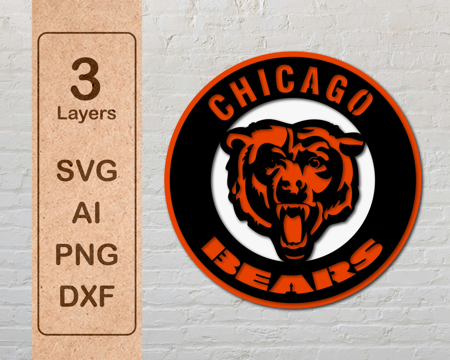 Chicago Bears Designed Logo Multi Layer Laser Cut files svg dxf ai png