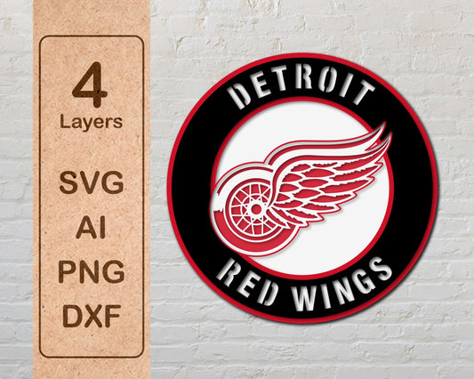 Detroit Red Wings NHL Teams Designed Logo Multi Layer Laser Cut files svg dxf ai png