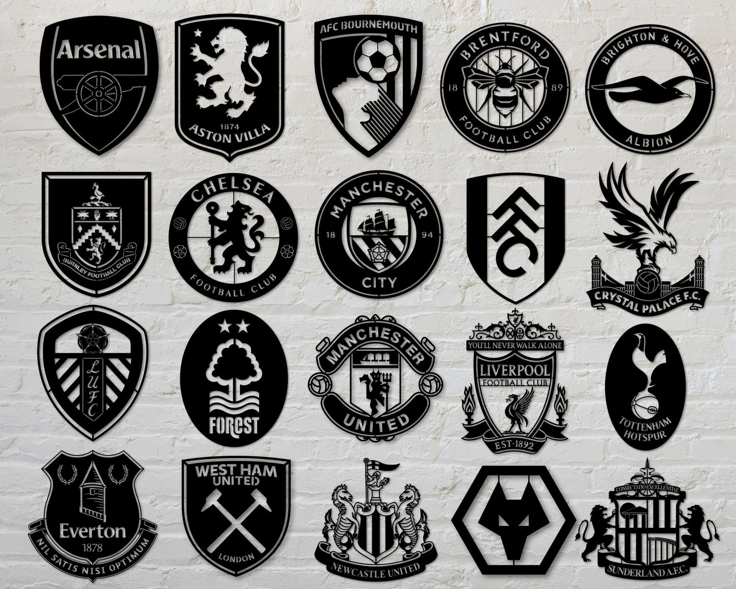 Bundle English Premier League EPL Football Club Badge Shield Single Layer Laser Cut files svg dxf ai eps png jpg pdf
