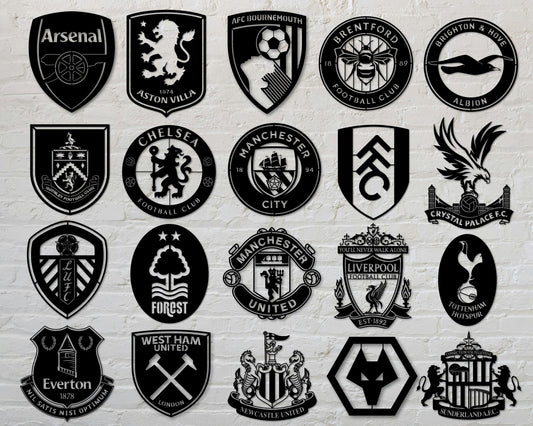 Bundle English Premier League EPL Football Club Badge Shield Single Layer Laser Cut files svg dxf ai eps png jpg pdf