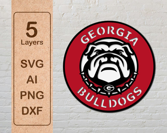 Georgia Bulldogs Football Team Design Logo Multilayer Laser Cut files svg dxf ai png