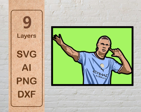 Erling Haaland Manchester City Layered Laser Cut files svg dxf ai png