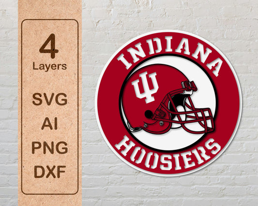 Indiana Hoosiers NCAA Football Team Design Logo Multilayer Laser Cut files svg dxf ai png