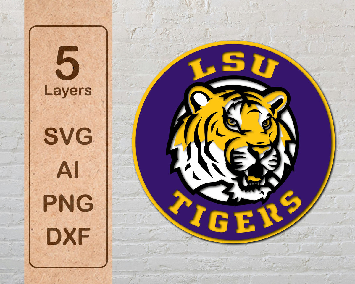 LSU Tigers NCAA Football Team Design Logo Multilayer Laser Cut files svg dxf ai png