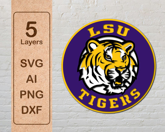 LSU Tigers NCAA Football Team Design Logo Multilayer Laser Cut files svg dxf ai png