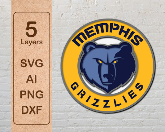 Memphis Grizzlies NBA Teams Design Logo Multi Layer Laser Cut files svg dxf ai png