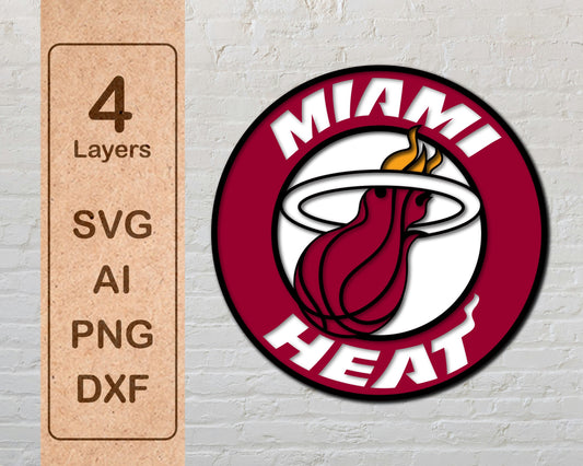 Miami Heat NBA Teams Design Logo Multi Layer Laser Cut files svg dxf ai png