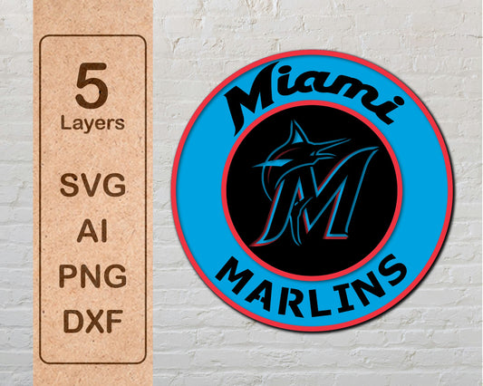 Miami Marlins Designed Logo Multi Layer Laser Cut files svg dxf ai png