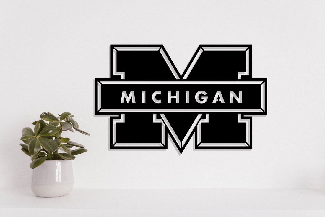 Michigan M Dxf File Michigan Wolverines Badge Shield Metal Laser Cut files svg dxf ai png ...