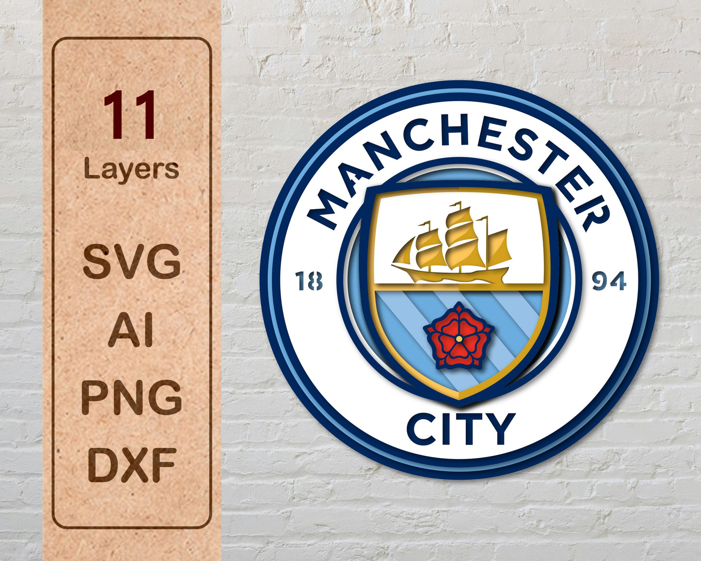 Manchester City FC Layered Laser Cut files svg dxf ai png
