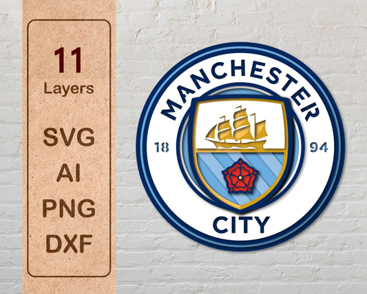 Manchester City FC Layered Laser Cut files svg dxf ai png