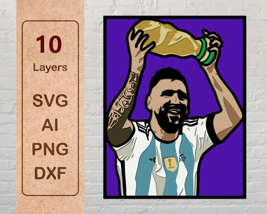 Lionel Messi Argentina World Cup 2022 Layered Laser Cut files svg dxf ai png