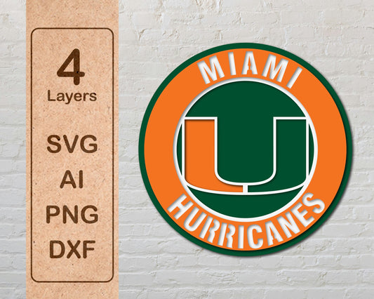 Miami Hurricanes NCAA Football Team Design Logo Multilayer Laser Cut files svg dxf ai png