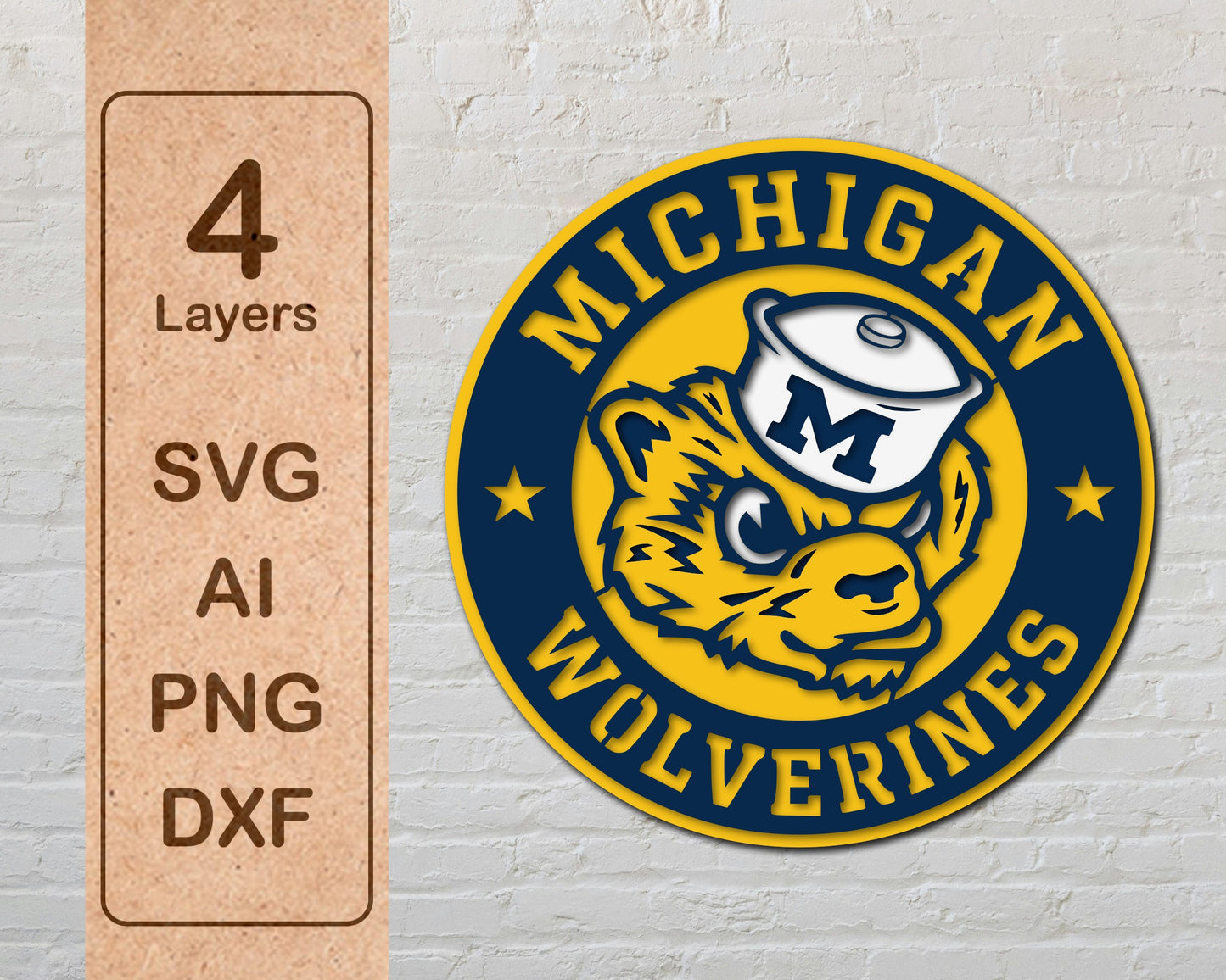 Michigan Wolverines NCAA Football Team Design Logo Multilayer Laser Cut files svg dxf ai png