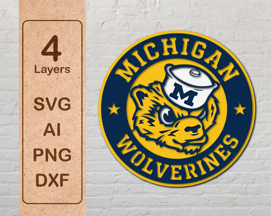 Michigan Wolverines NCAA Football Team Design Logo Multilayer Laser Cut files svg dxf ai png