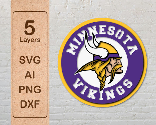 Minnesota Vikings Layered Laser Cut files svg dxf ai png