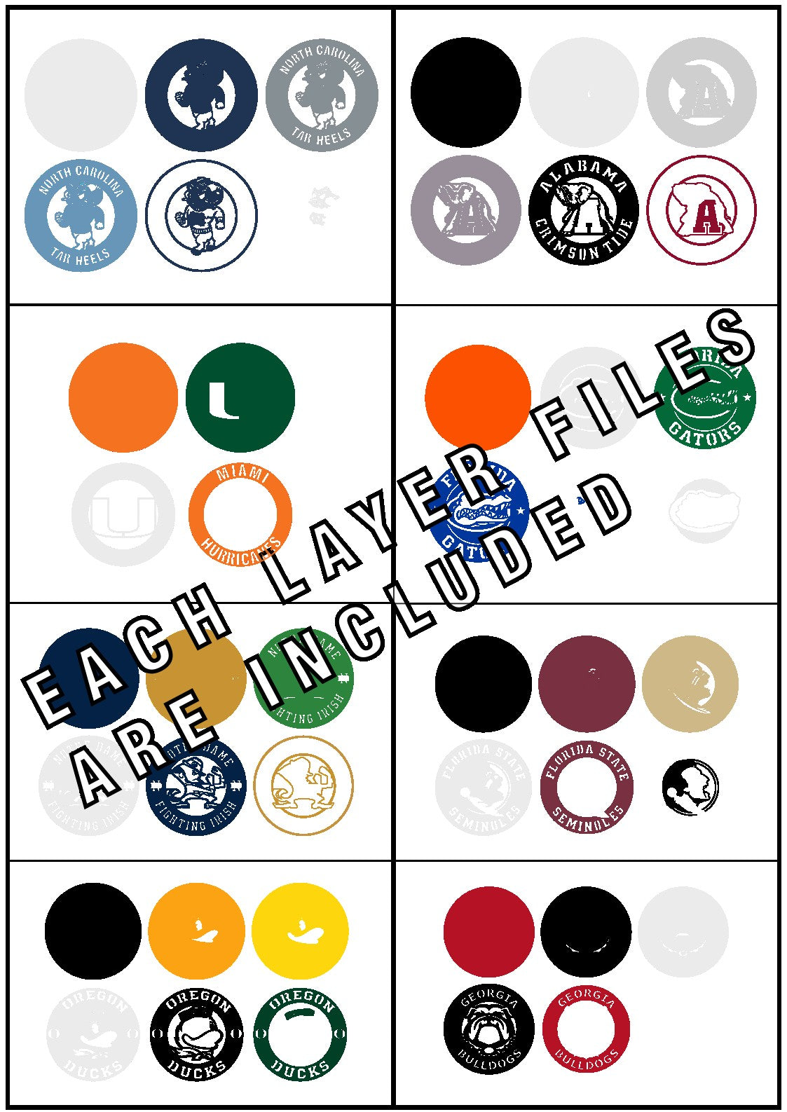 Bundle NCAA Football 26 teams Multi Layered Laser Cut files svg dxf ai png