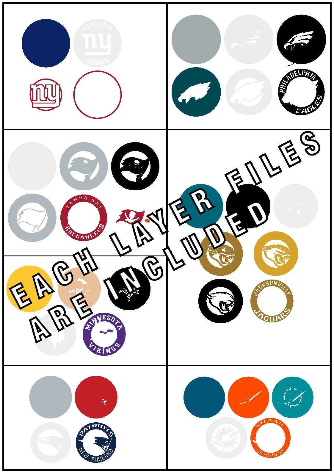 Bundle National Football League All 32 NFL teams Multi Layered Laser Cut files svg dxf ai png