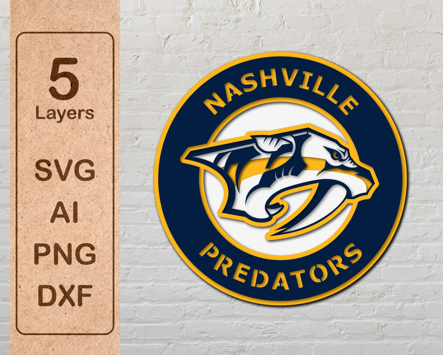 Nashville Predators NHL Teams Designed Logo Multi Layer Laser Cut files svg dxf ai png