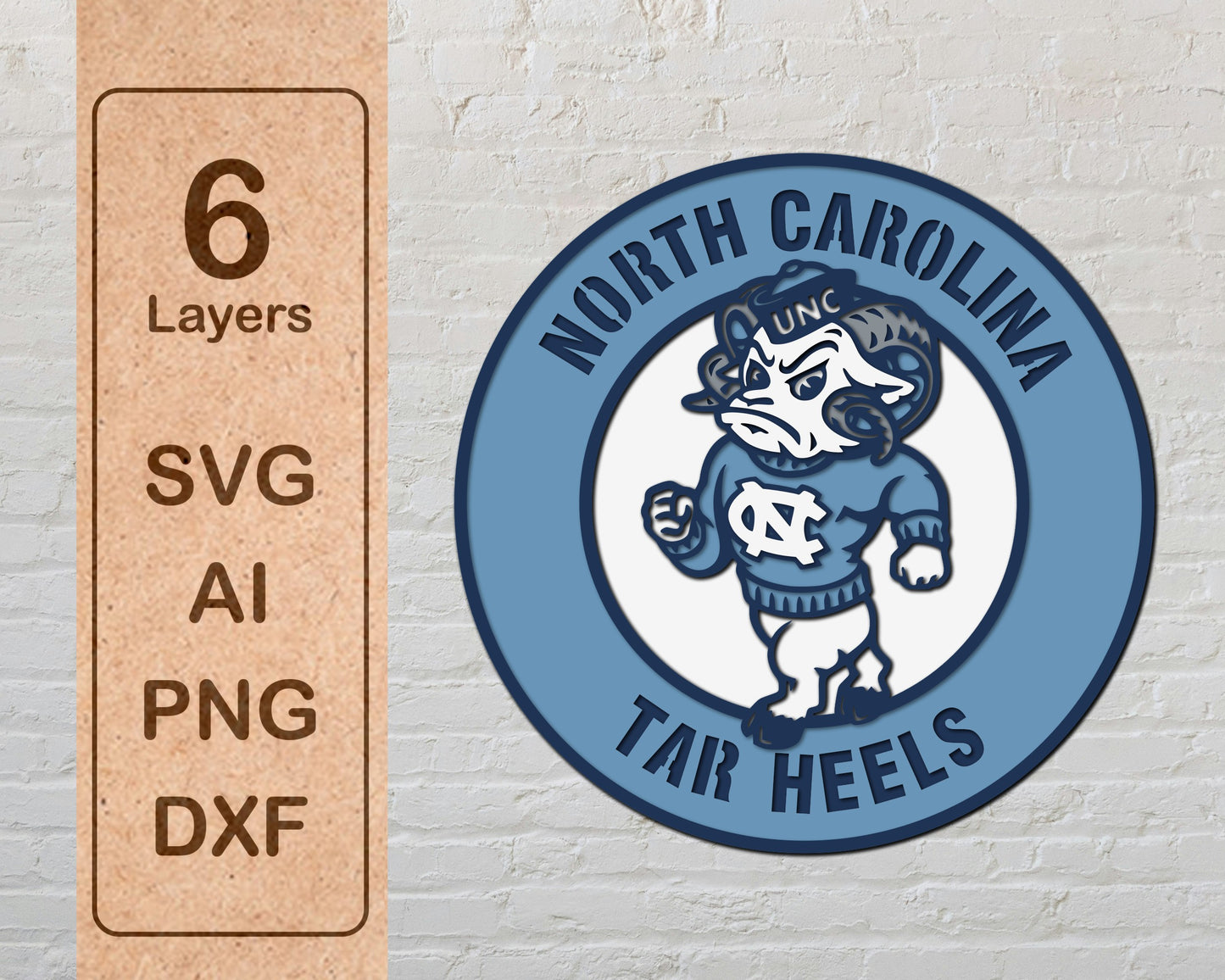 North Carolina Tar Heels Football Team Design Logo Multilayer Laser Cut files svg dxf ai png