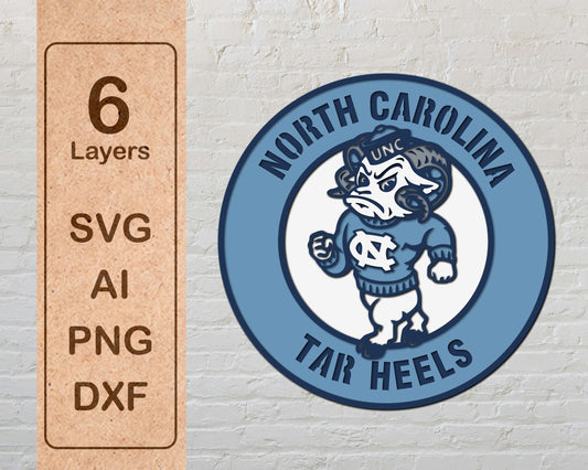 North Carolina Tar Heels NCAA Football Team Design Logo Multilayer Laser Cut files svg dxf ai png