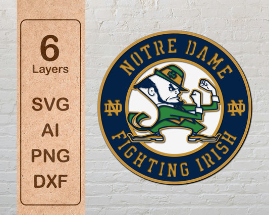 Notre Dame Fighting Irish NCAA Football Team Design Logo Multilayer Laser Cut files svg dxf ai png