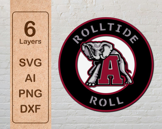 Rolltide Roll Football Team Design Logo Multilayer Laser Cut files svg dxf ai png