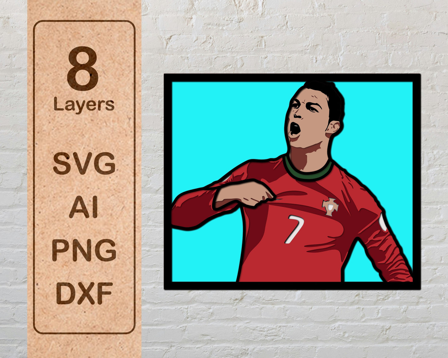 Cristiano Ronaldo Portugal Layered Laser Cut files svg dxf ai png