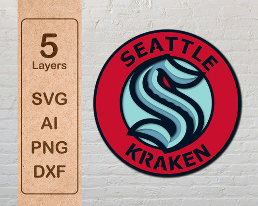 Seattle Kraken NHL Teams Designed Logo Multi Layer Laser Cut files svg dxf ai png
