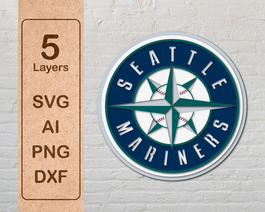 Seattle Mariners MLB Teams Designed Logo Multi Layer Laser Cut files svg dxf ai png