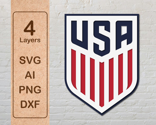 USA National Football Soccer Team Multi Layer Laser Cut files ai png svg dxf