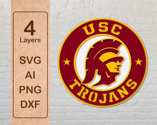 USC Trojans NCAA Football Team Design Logo Multilayer Laser Cut files svg dxf ai png