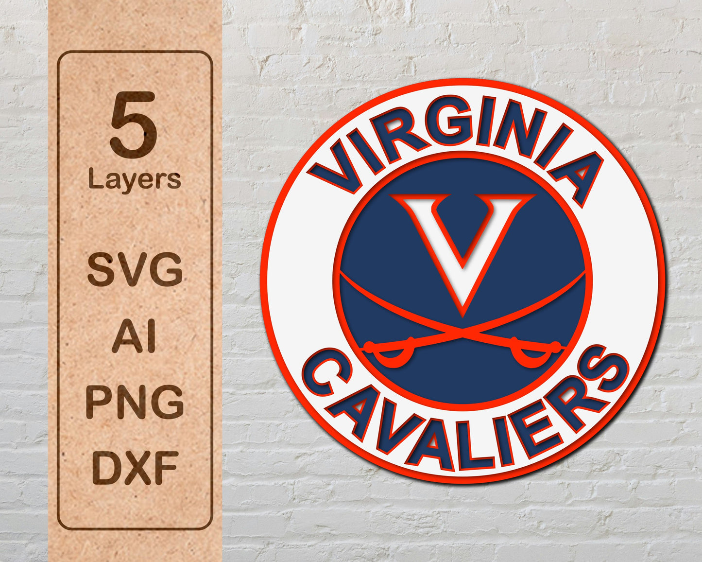Virginia Cavalier Football Team Design Logo Multilayer Laser Cut files svg dxf ai png